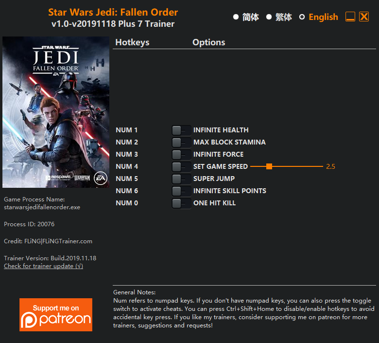 Star Wars Jedi: Fallen Order Trainer