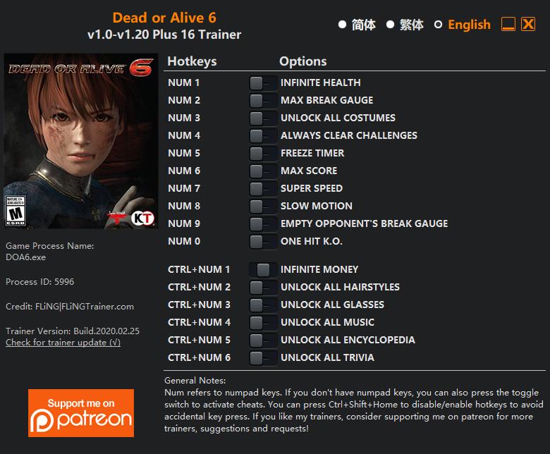 Dead or Alive 6 Trainer