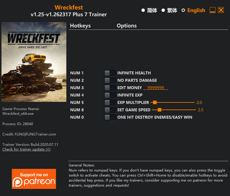 Wreckfest Trainer