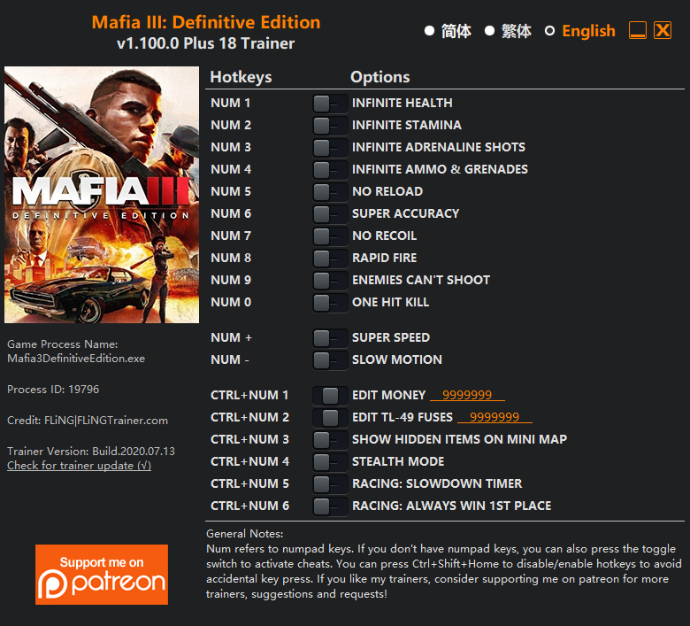 Mafia III: Definitive Edition Trainer