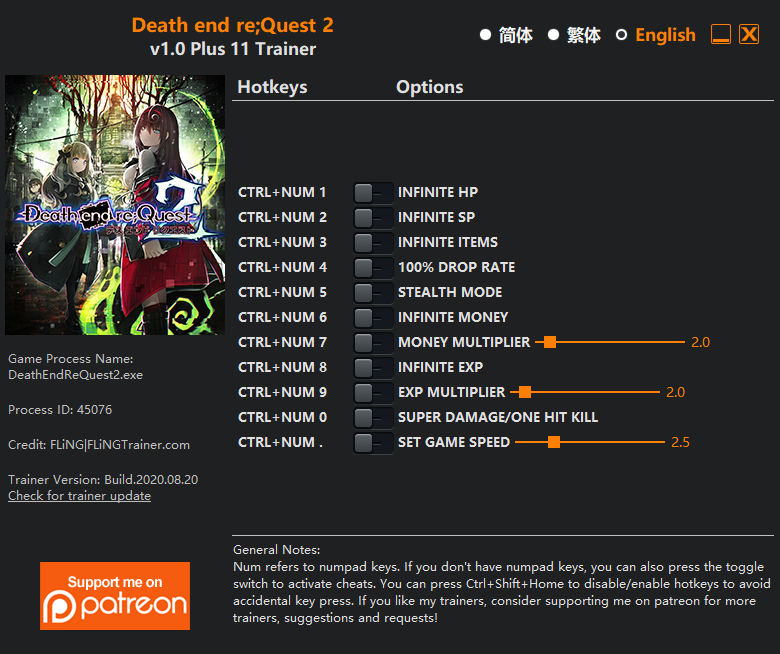 Death end re;Quest 2 Trainer