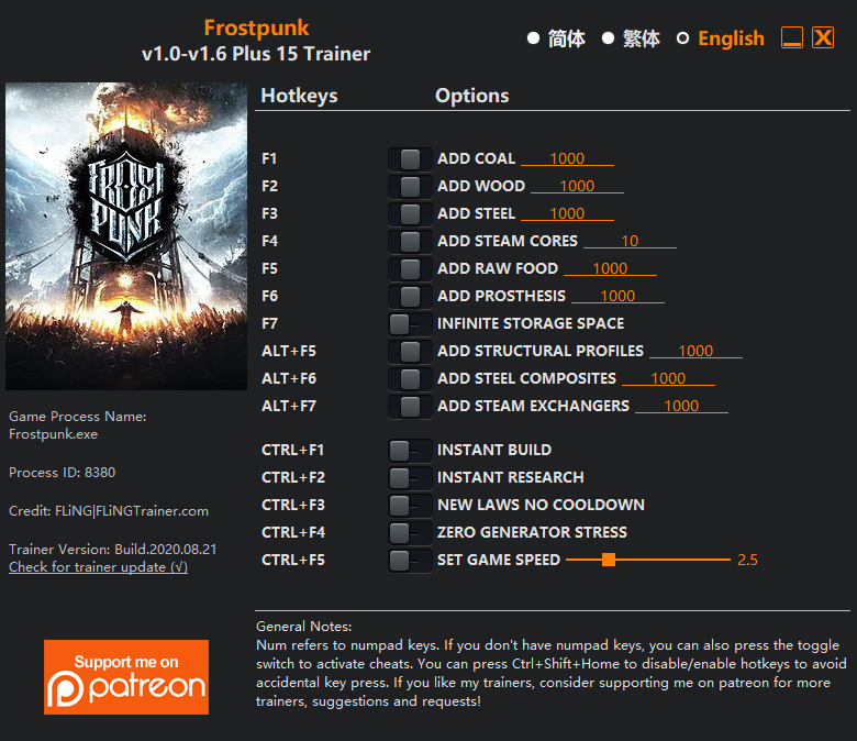 Frostpunk Trainer