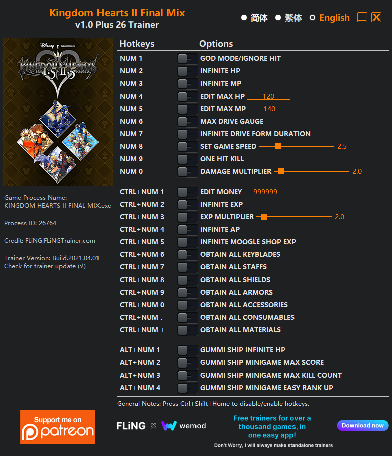 Kingdom Hearts II Final Mix Trainer