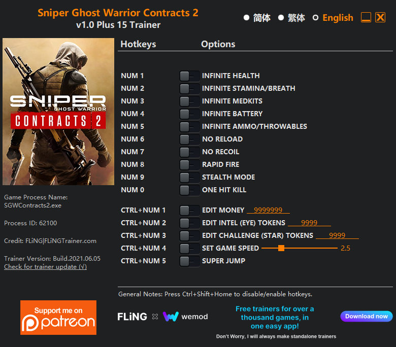 Sniper Ghost Warrior Contracts 2 Trainer