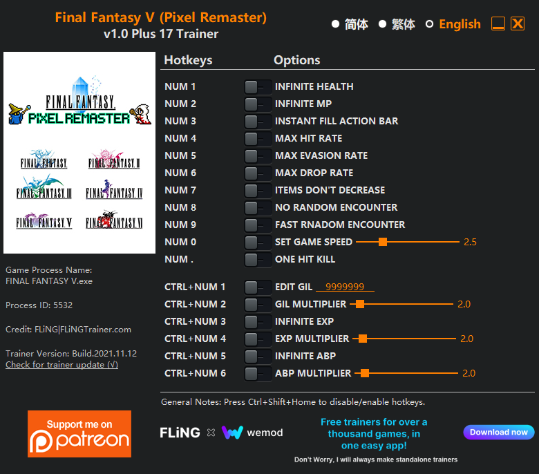 Final Fantasy V (Pixel Remaster) Trainer