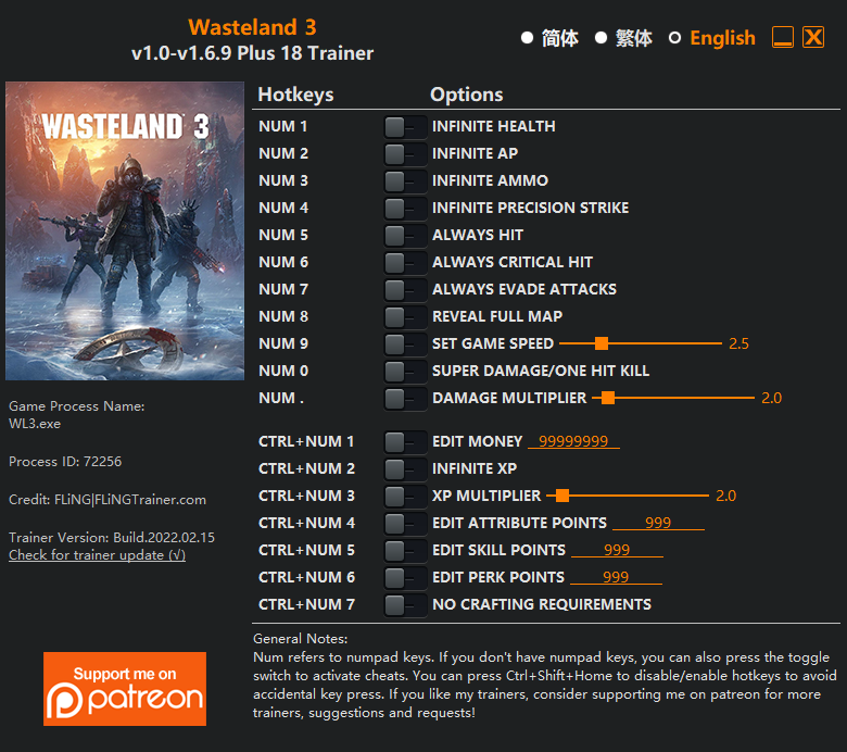 Wasteland 3 Trainer