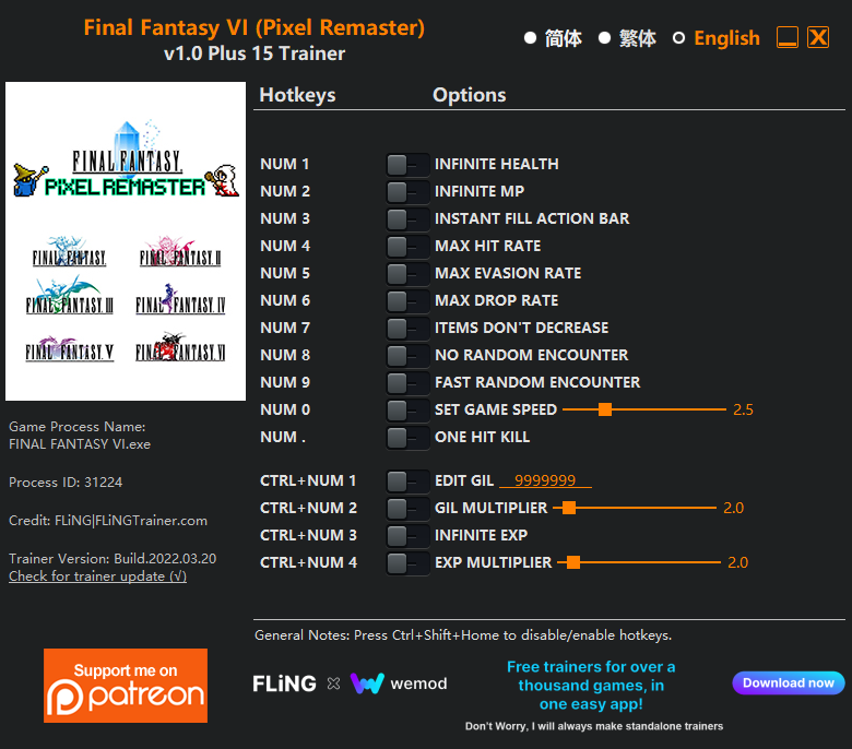 Final Fantasy VI (Pixel Remaster) Trainer