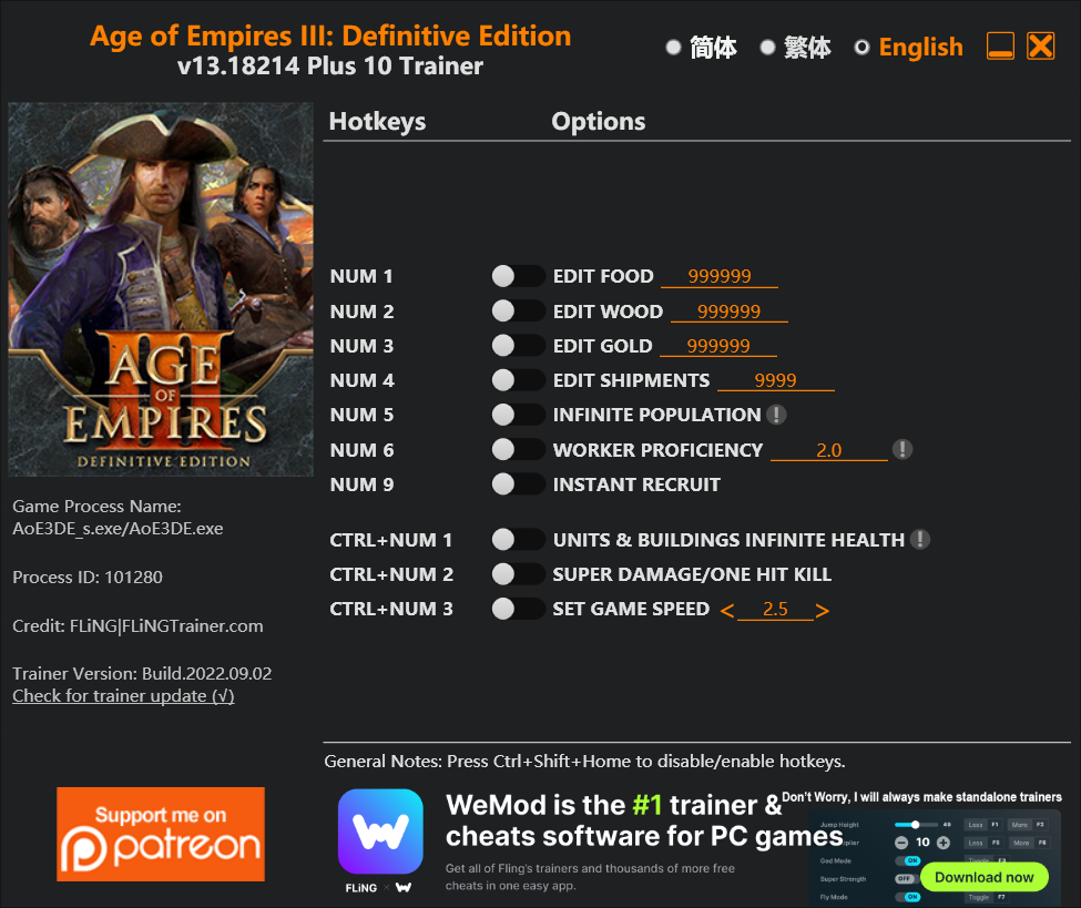 Age of Empires III: Definitive Edition Trainer