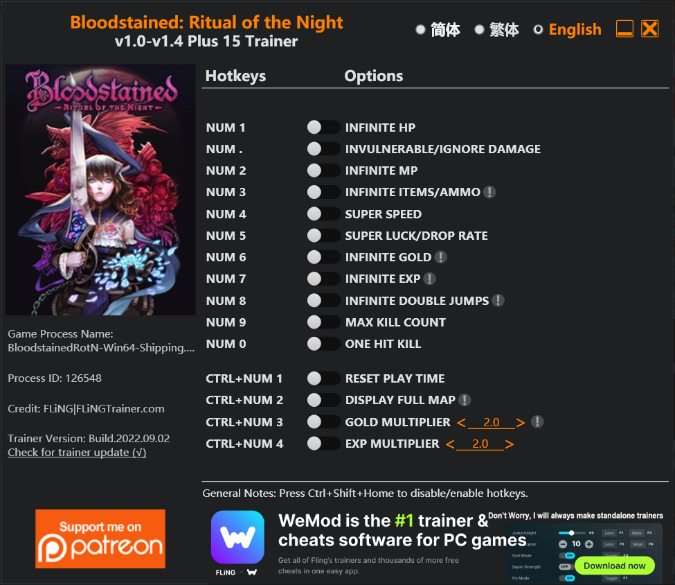 Bloodstained: Ritual of the Night Trainer