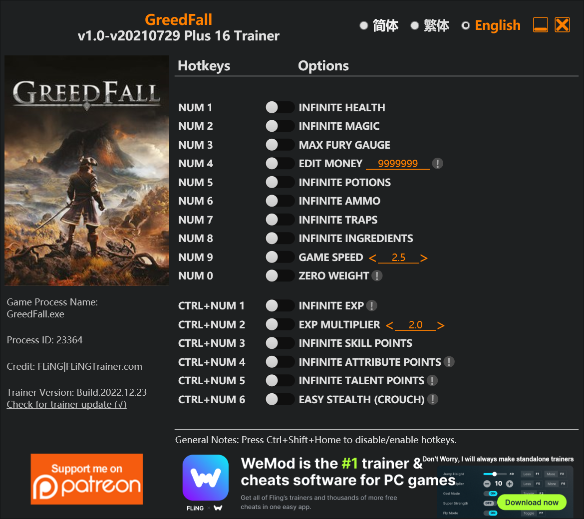 GreedFall Trainer