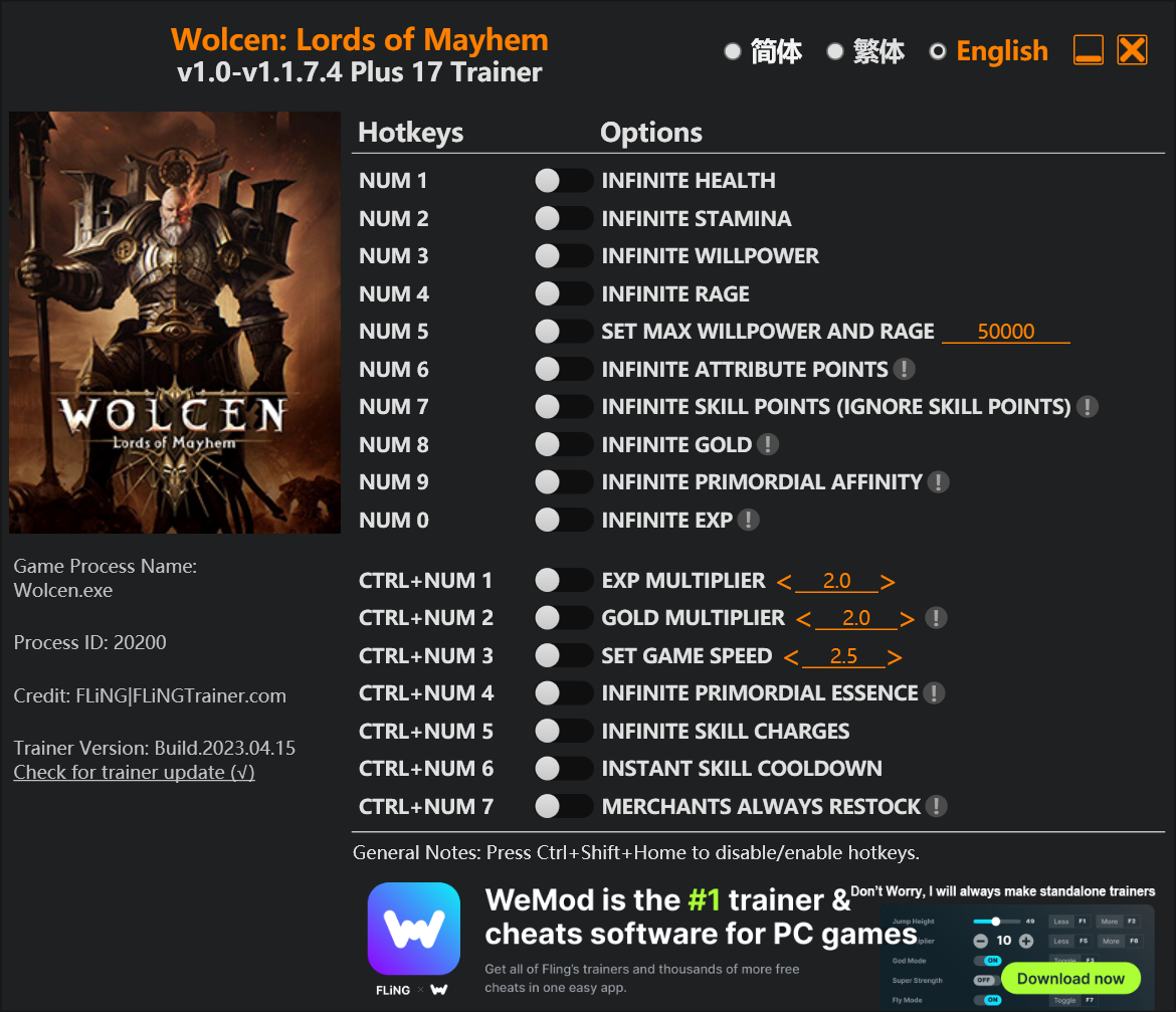 Wolcen: Lords of Mayhem Trainer