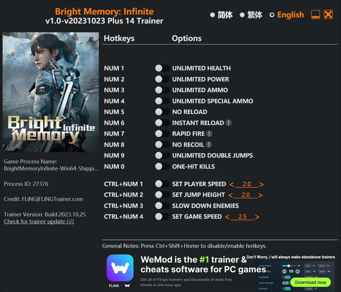 Bright Memory: Infinite Trainer