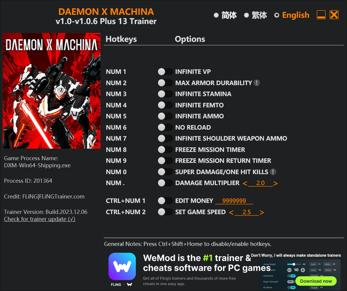 Daemon X Machina Trainer