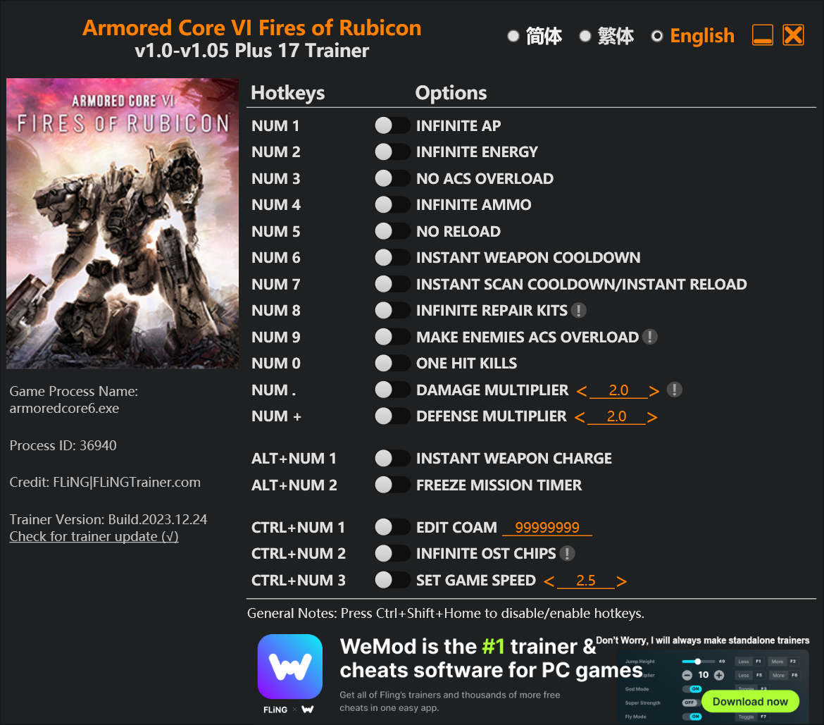 Armored Core VI Fires of Rubicon Trainer