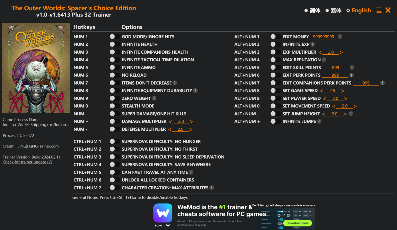 The Outer Worlds: Spacer’s Choice Edition Trainer