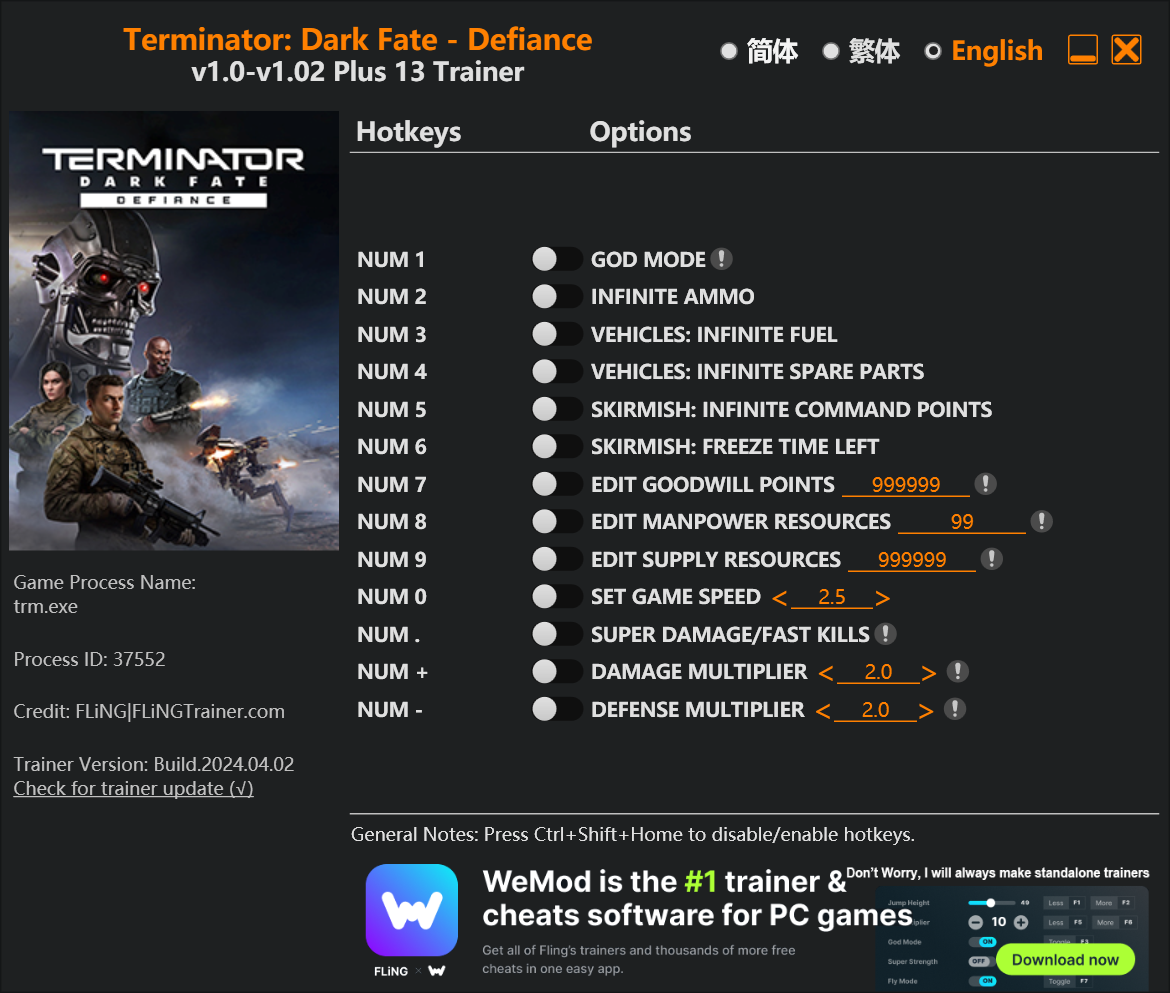 Terminator: Dark Fate – Defiance Trainer